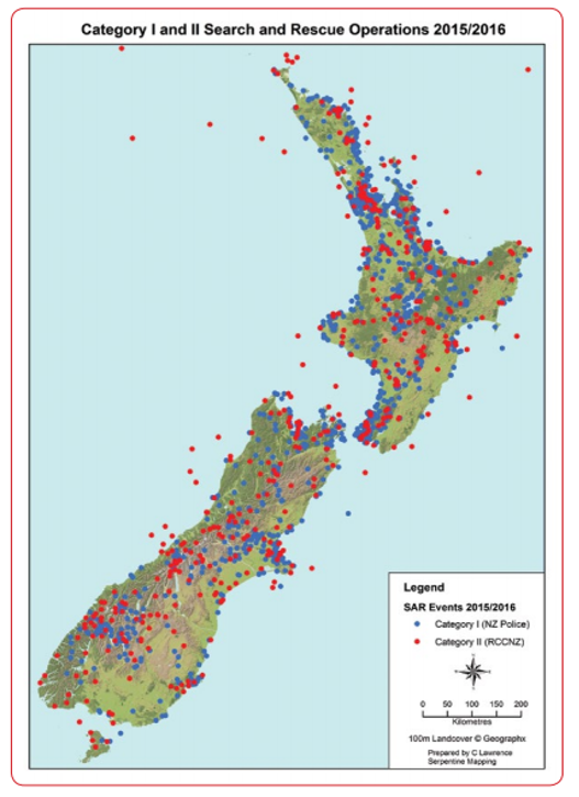 Distribution of search and rescue operations across NZ